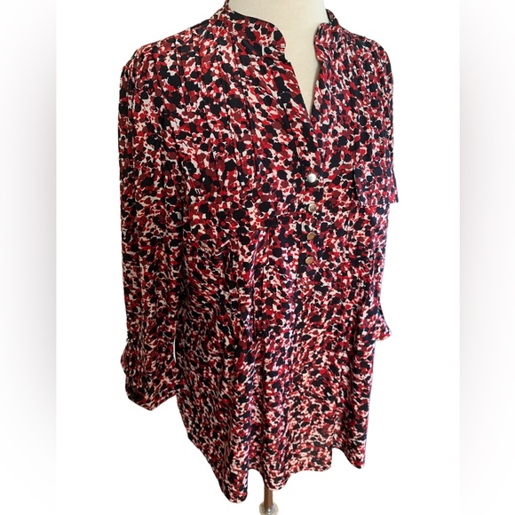 COCOMO 1X Red Black 3/4 sleeve Plus Size women's Pintuck Blouse tunic - Picture 5 of 14